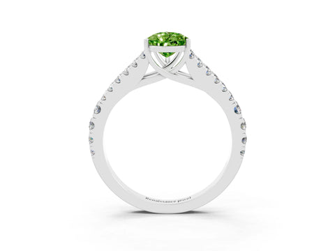 White gold Pear Cut Peridot Split Shank Pavé Engagement Ring with Four-Prong Setting_15