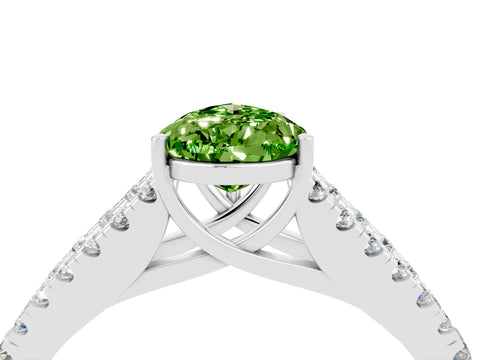White gold Pear Cut Peridot Split Shank Pavé Engagement Ring with Four-Prong Setting_16