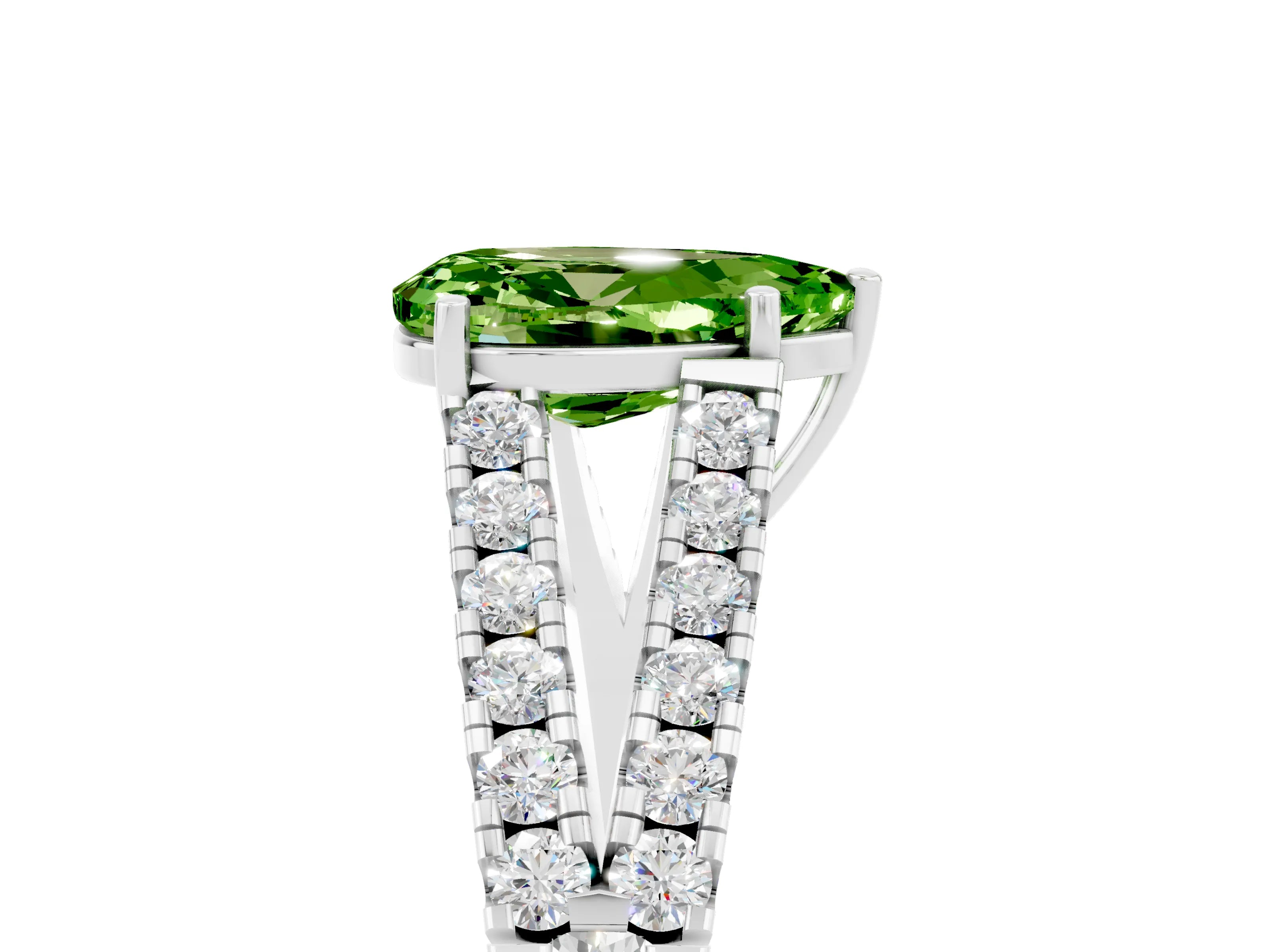 White gold Pear Cut Peridot Split Shank Pavé Engagement Ring with Four-Prong Setting_17