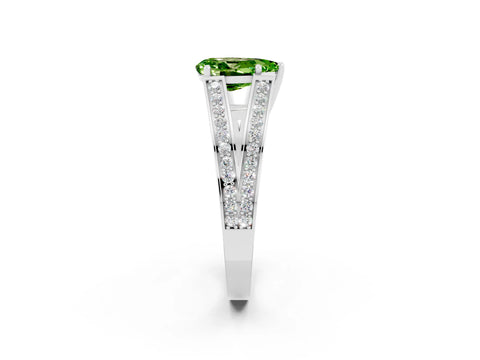 White gold Pear Cut Peridot Split Shank Ring with Pavé Band and Four-Prong Setting_2
