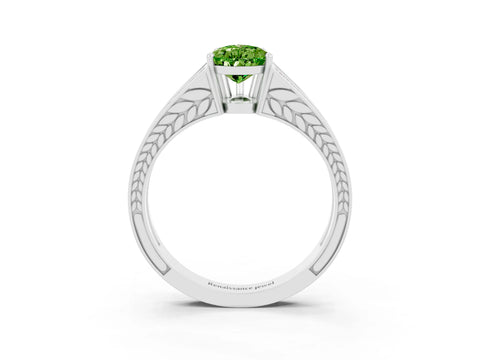 White gold Pear Cut Peridot Split Shank Ring with Pavé Band and Four-Prong Setting_3