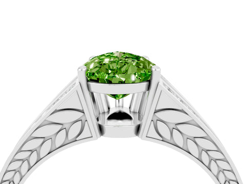 White gold Pear Cut Peridot Split Shank Ring with Pavé Band and Four-Prong Setting_4