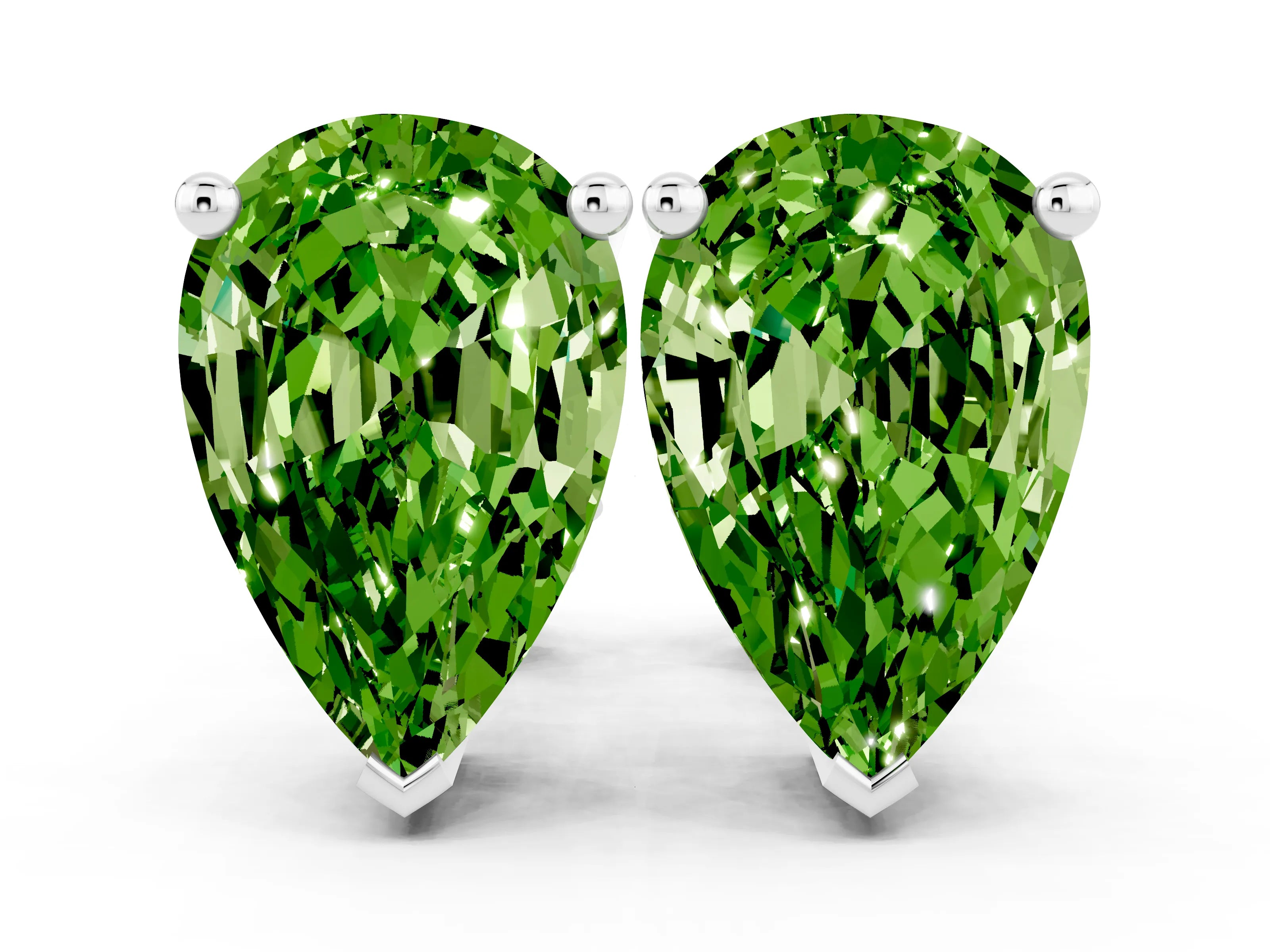 White gold Pear Cut Peridot Stud Earrings_12