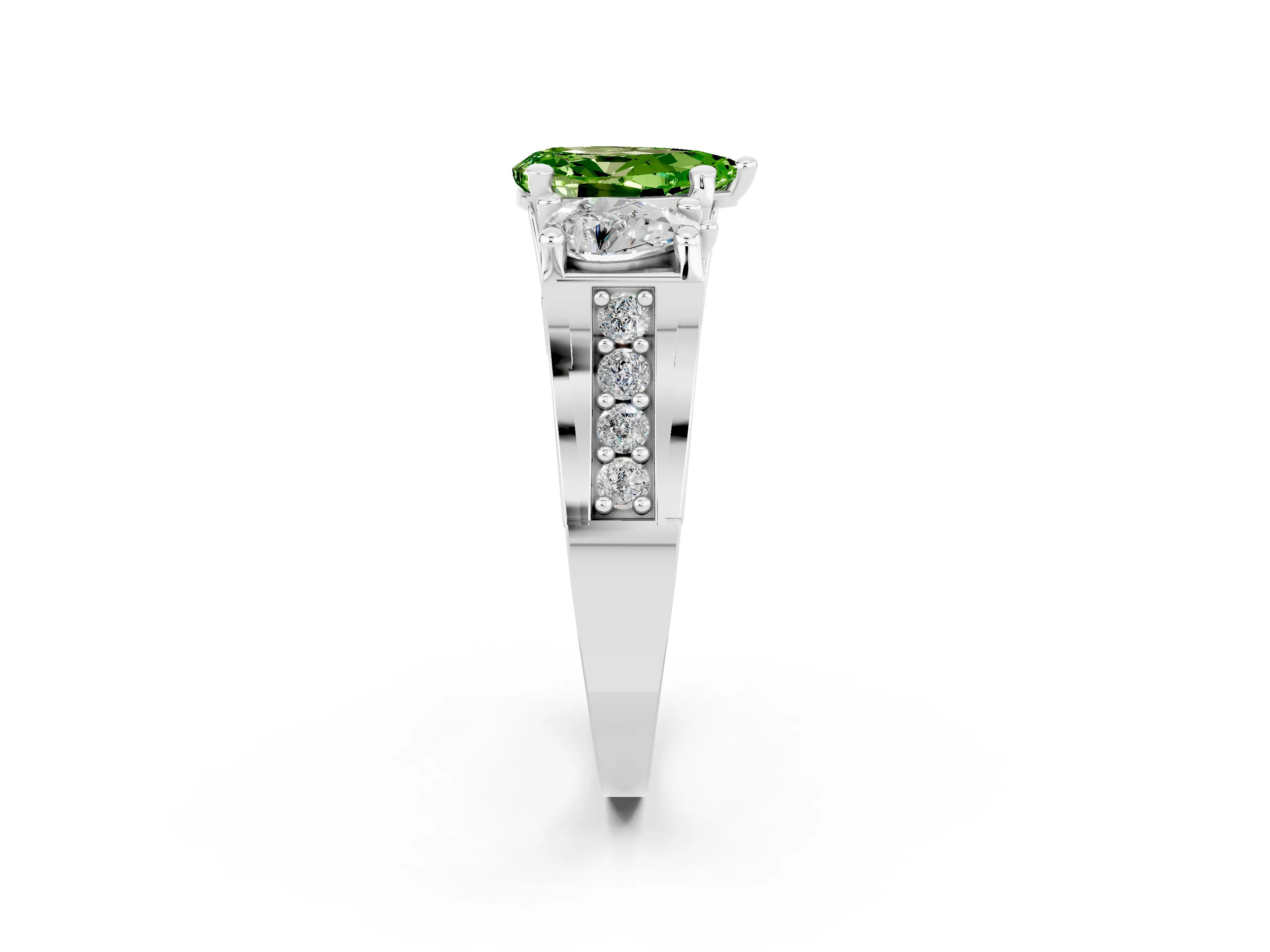 White gold Pear Cut Peridot Three-Stone Ring with Channel Set Band and Four-Prong Setting_2