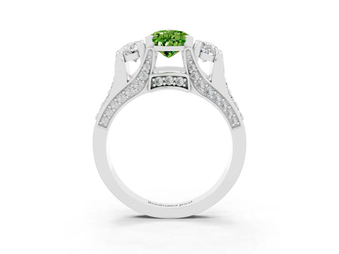 White gold Pear Cut Peridot Three-Stone Ring with Channel Set Band and Four-Prong Setting_3
