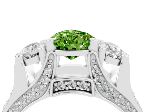 White gold Pear Cut Peridot Three-Stone Ring with Channel Set Band and Four-Prong Setting_4