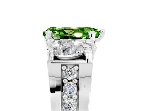 White gold Pear Cut Peridot Three-Stone Ring with Channel Set Band and Four-Prong Setting_5