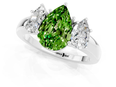 White gold Pear Cut Peridot Three-Stone Ring with Four-Prong Setting and Classic Band_1