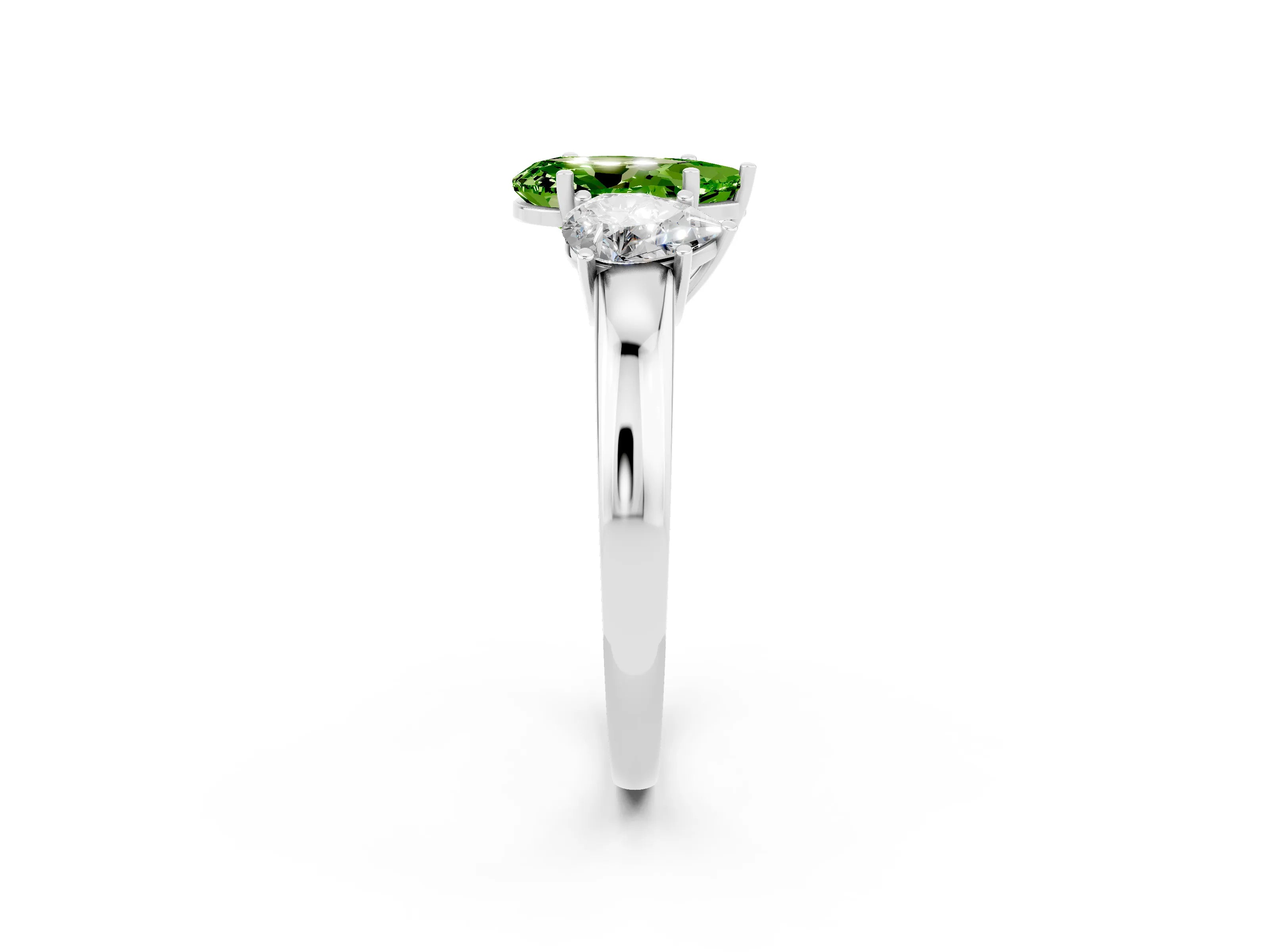 White gold Pear Cut Peridot Three-Stone Ring with Four-Prong Setting and Classic Band_2