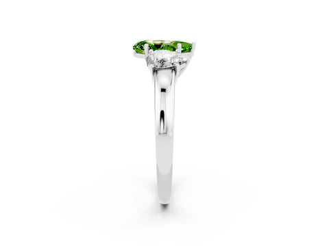White gold Pear Cut Peridot Three-Stone Ring with Four-Prong Setting and Classic Band_2