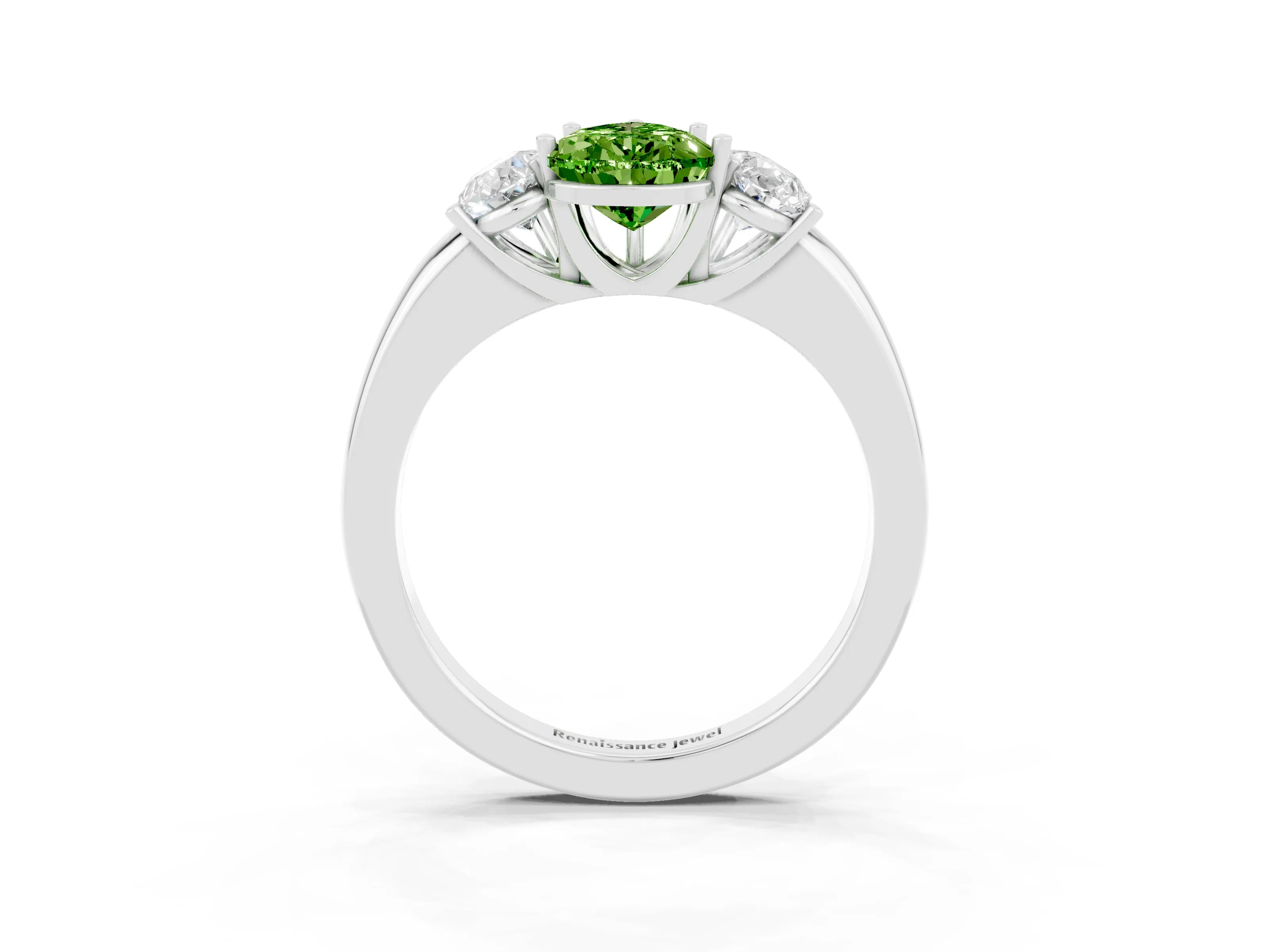 White gold Pear Cut Peridot Three-Stone Ring with Four-Prong Setting and Classic Band_3