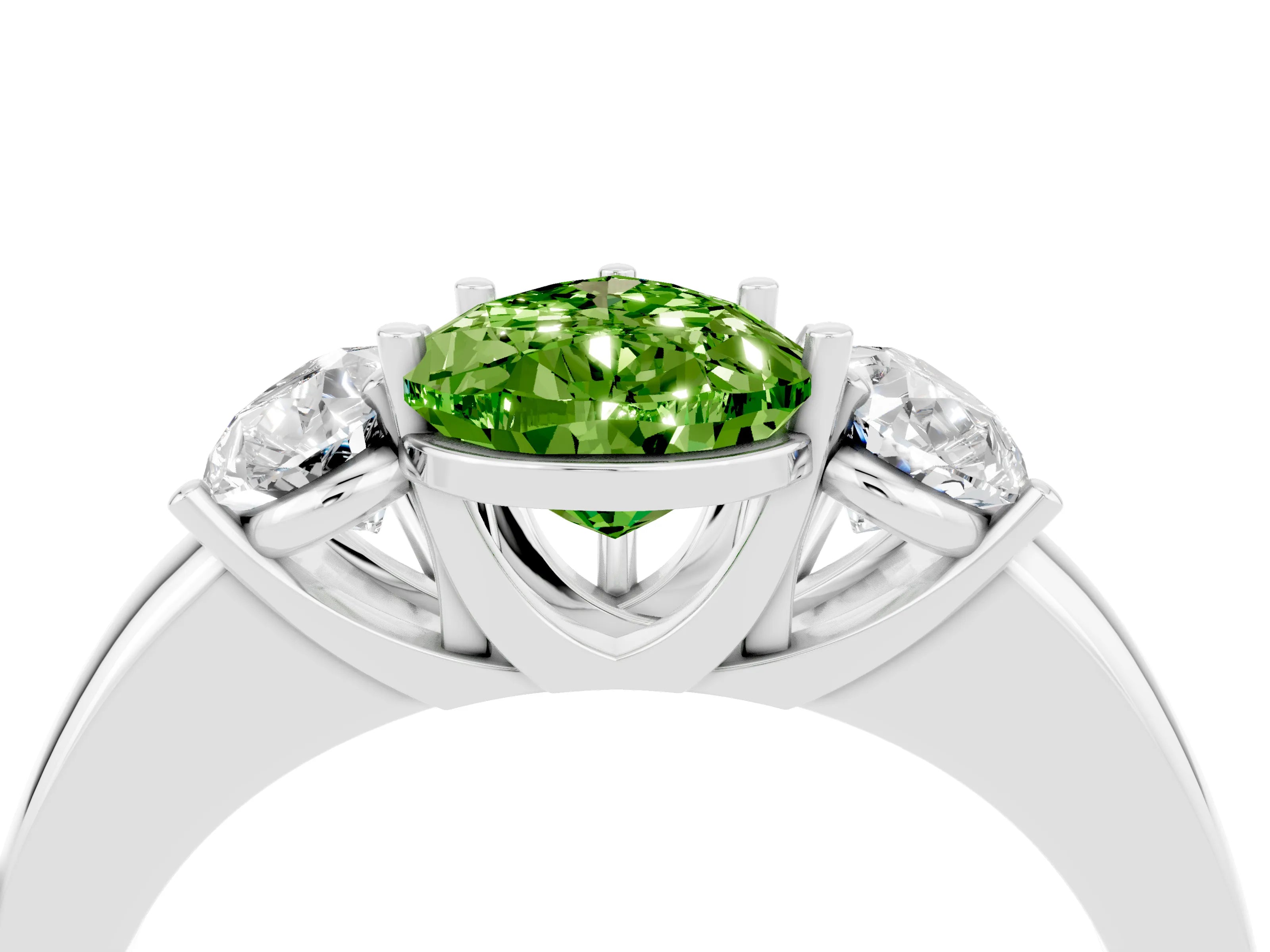 White gold Pear Cut Peridot Three-Stone Ring with Four-Prong Setting and Classic Band_4