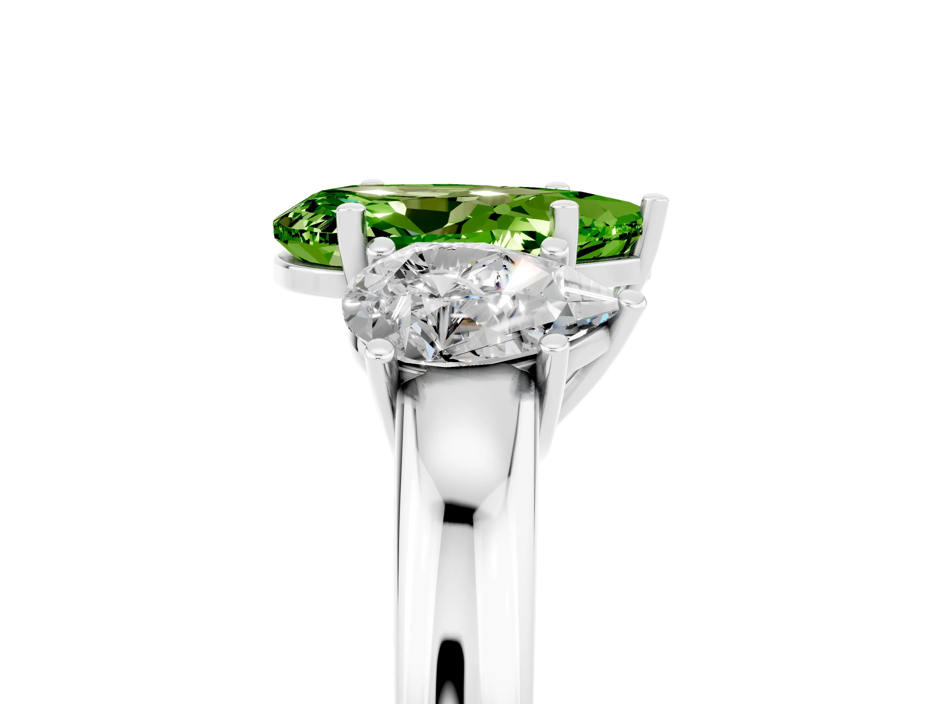 White gold Pear Cut Peridot Three-Stone Ring with Four-Prong Setting and Classic Band_5