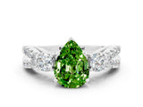 White gold Pear Cut Peridot Three-Stone Ring with Pavé Split Shank and Four-Prong Setting_12