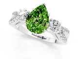 White gold Pear Cut Peridot Three-Stone Ring with Pavé Split Shank and Four-Prong Setting_13