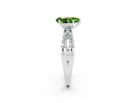 White gold Pear Cut Peridot Three-Stone Ring with Pavé Split Shank and Four-Prong Setting_14
