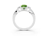 White gold Pear Cut Peridot Three-Stone Ring with Pavé Split Shank and Four-Prong Setting_15