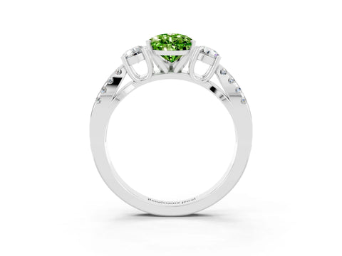 White gold Pear Cut Peridot Three-Stone Ring with Pavé Split Shank and Four-Prong Setting_15