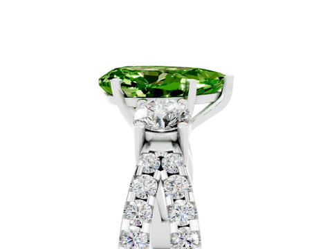 White gold Pear Cut Peridot Three-Stone Ring with Pavé Split Shank and Four-Prong Setting_17