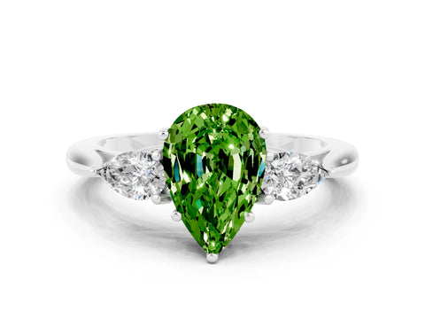 White gold Pear Cut Peridot Three-Stone Ring with Pear Side Stones and Four-Prong Setting_12