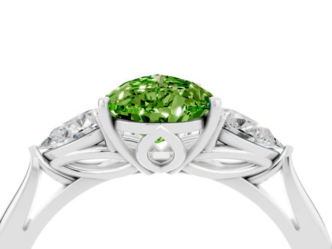 White gold Pear Cut Peridot Three-Stone Ring with Pear Side Stones and Four-Prong Setting_16