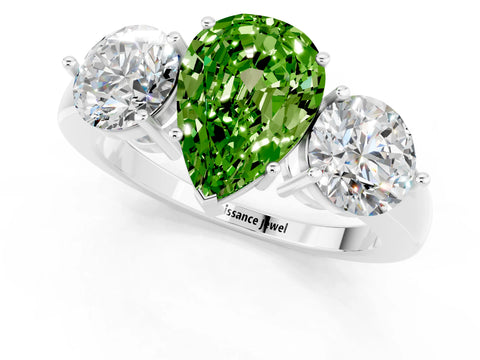 White gold Pear Cut Peridot Three-Stone Ring with Prong Setting and Classic Band_1