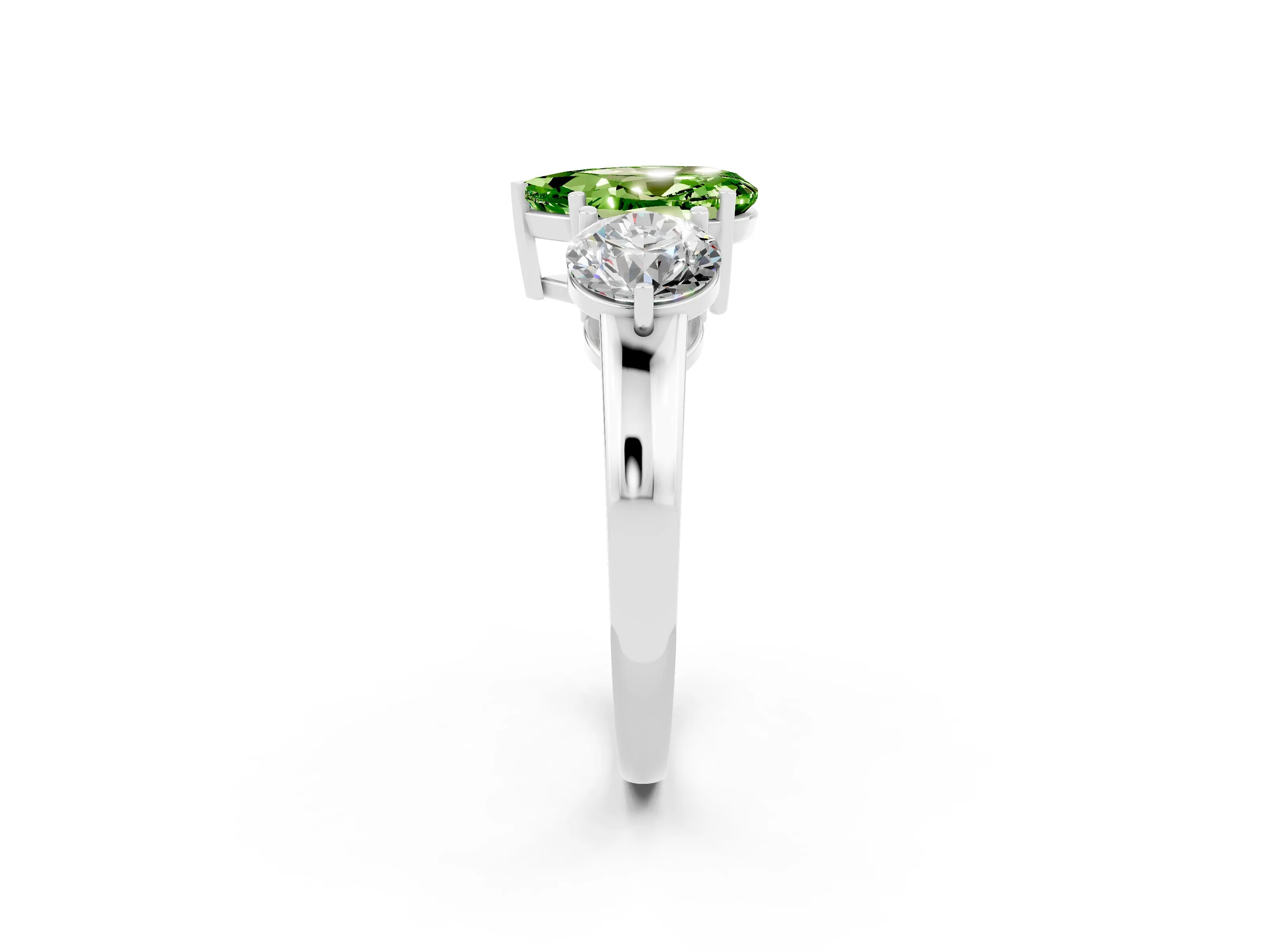 White gold Pear Cut Peridot Three-Stone Ring with Prong Setting and Classic Band_2