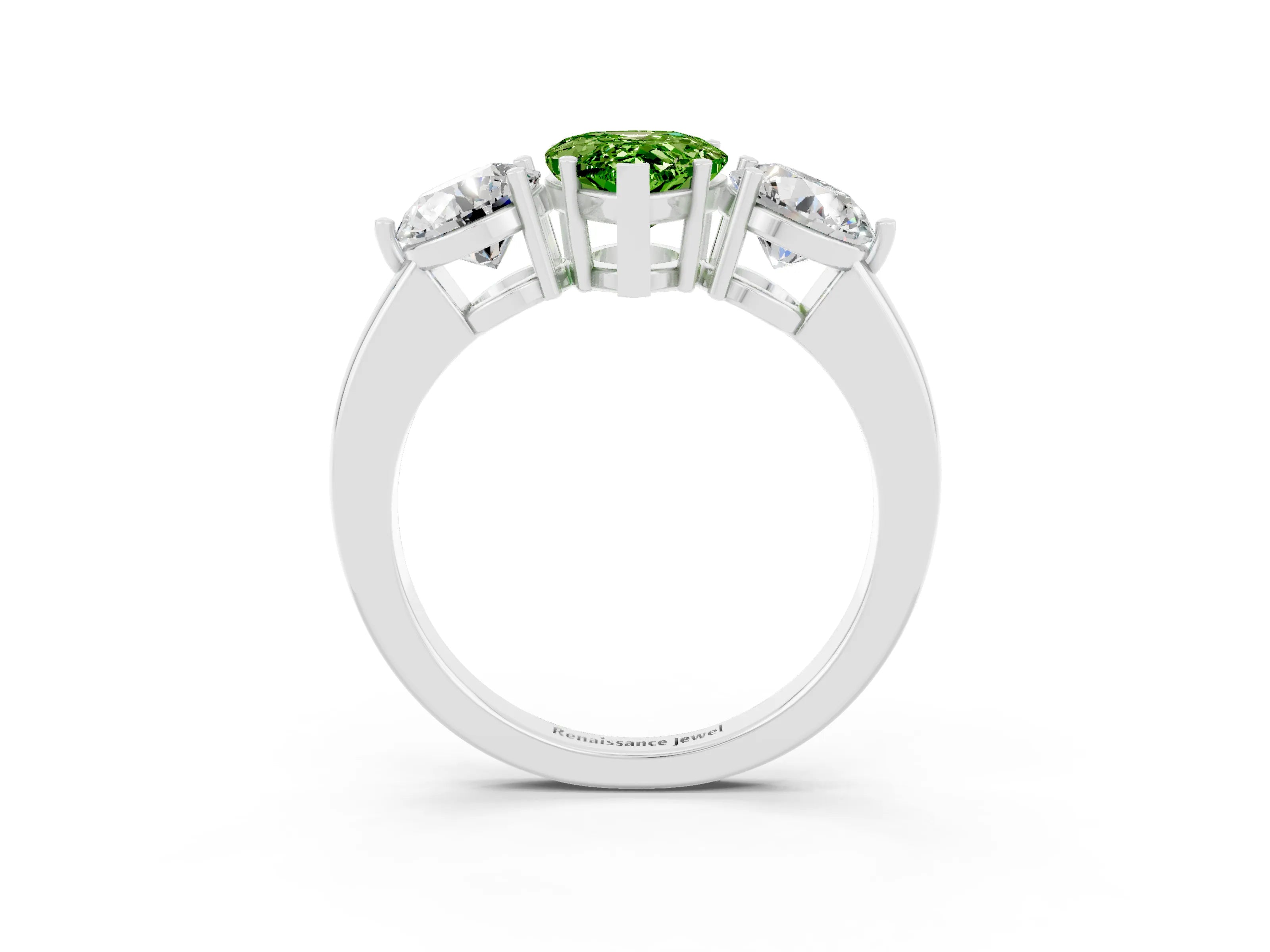 White gold Pear Cut Peridot Three-Stone Ring with Prong Setting and Classic Band_3