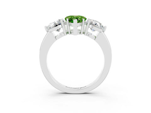 White gold Pear Cut Peridot Three-Stone Ring with Prong Setting and Classic Band_3