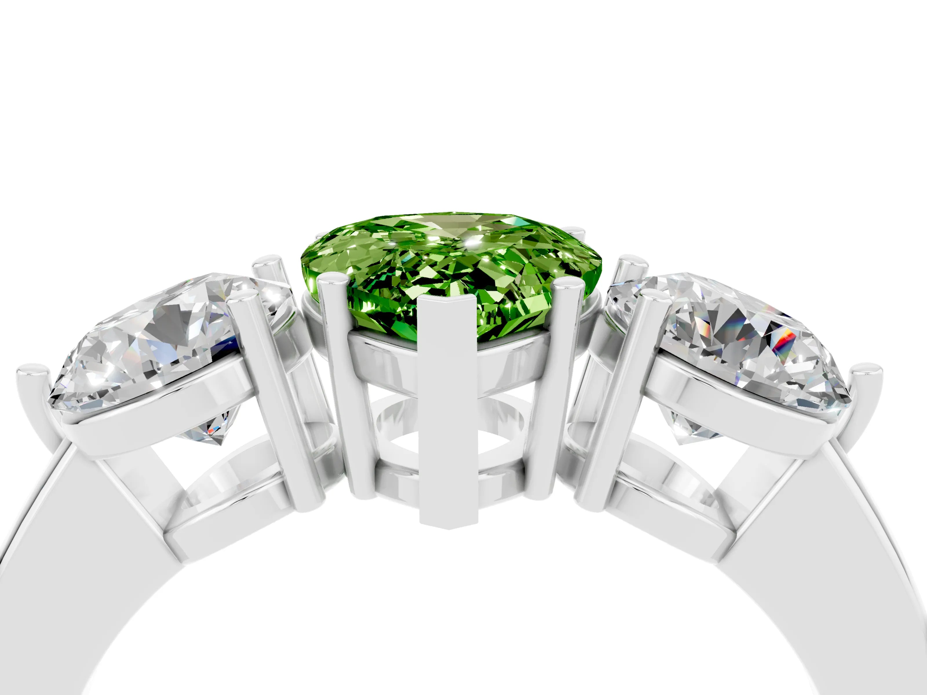 White gold Pear Cut Peridot Three-Stone Ring with Prong Setting and Classic Band_4