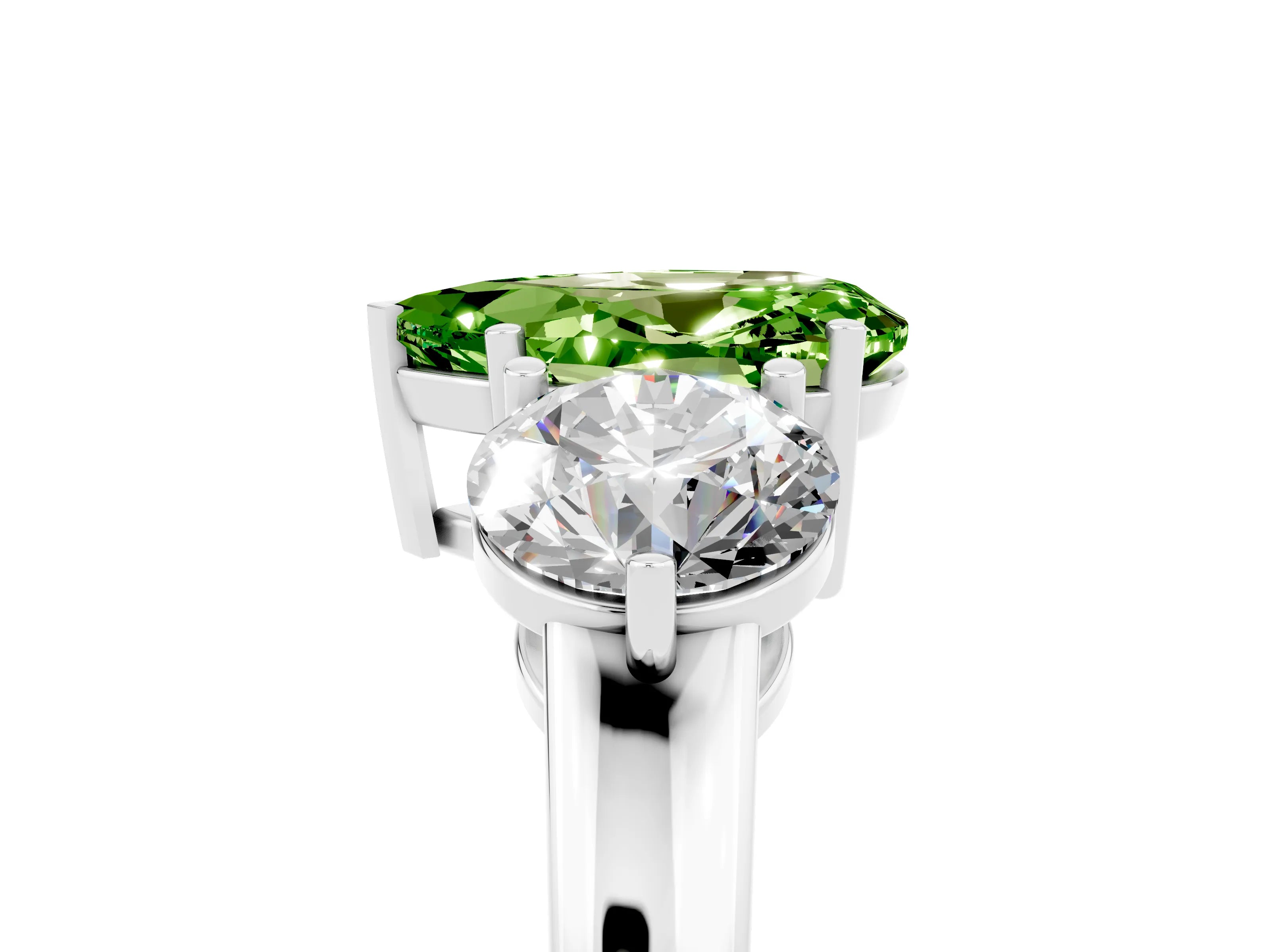 White gold Pear Cut Peridot Three-Stone Ring with Prong Setting and Classic Band_5