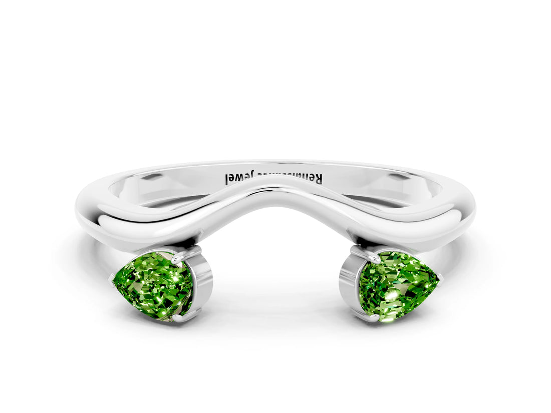 White gold Pear Cut Peridot Two-Stone Open Band Ring with Prong Setting_6