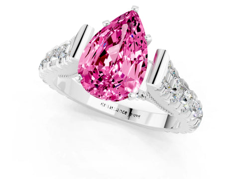 White gold Pear Cut Pink Sapphire Classic Solitaire Ring with Pavé Band and Four-Prong Setting_13