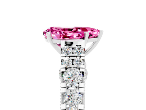 White gold Pear Cut Pink Sapphire Classic Solitaire Ring with Pavé Band and Four-Prong Setting_17