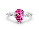 White gold Pear Cut Pink Sapphire Cluster Side Stone Solitaire Ring with Prong Setting_48