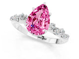 White gold Pear Cut Pink Sapphire Cluster Side Stone Solitaire Ring with Prong Setting_49