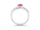 White gold Pear Cut Pink Sapphire Cluster Side Stone Solitaire Ring with Prong Setting_51