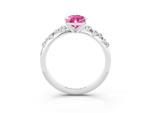 White gold Pear Cut Pink Sapphire Cluster Side Stone Solitaire Ring with Prong Setting_51