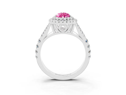 White gold Pear Cut Pink Sapphire Double Halo Ring with Split Shank and Prong Setting_27