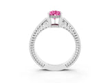 White gold Pear Cut Pink Sapphire Engagement Ring with Milgrain Channel Set Band and Prong Setting_27