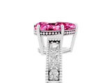 White gold Pear Cut Pink Sapphire Engagement Ring with Milgrain Channel Set Band and Prong Setting_29