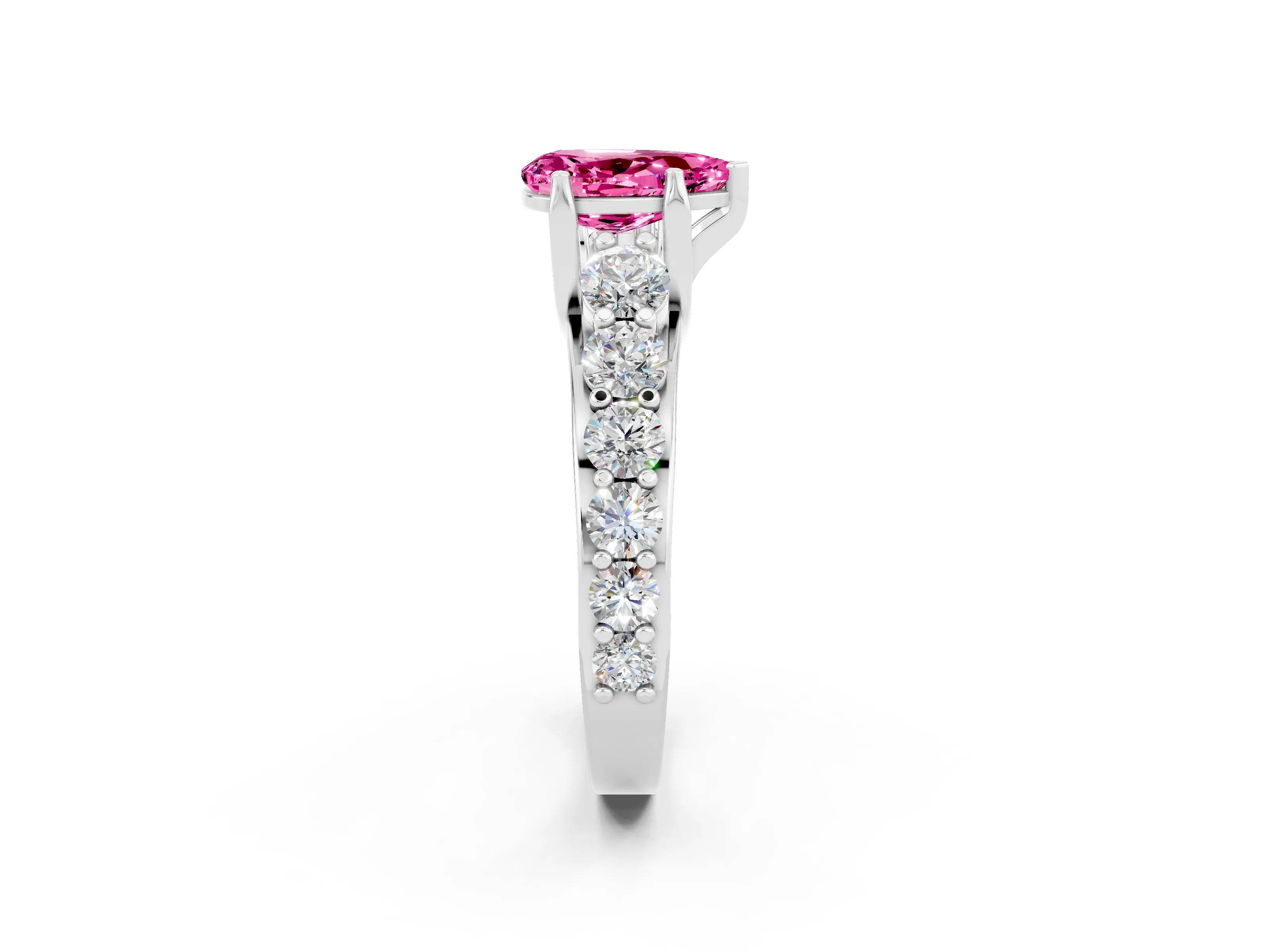 White gold Pear Cut Pink Sapphire Engagement Ring with Pavé Band and Four-Prong Setting_2