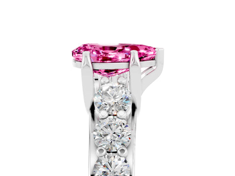 White gold Pear Cut Pink Sapphire Engagement Ring with Pavé Band and Four-Prong Setting_5
