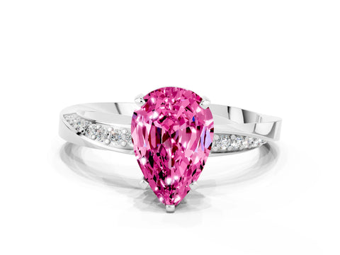 White gold Pear Cut Pink Sapphire Engagement Ring with Side Stone Accents and Four-Prong Setting_51