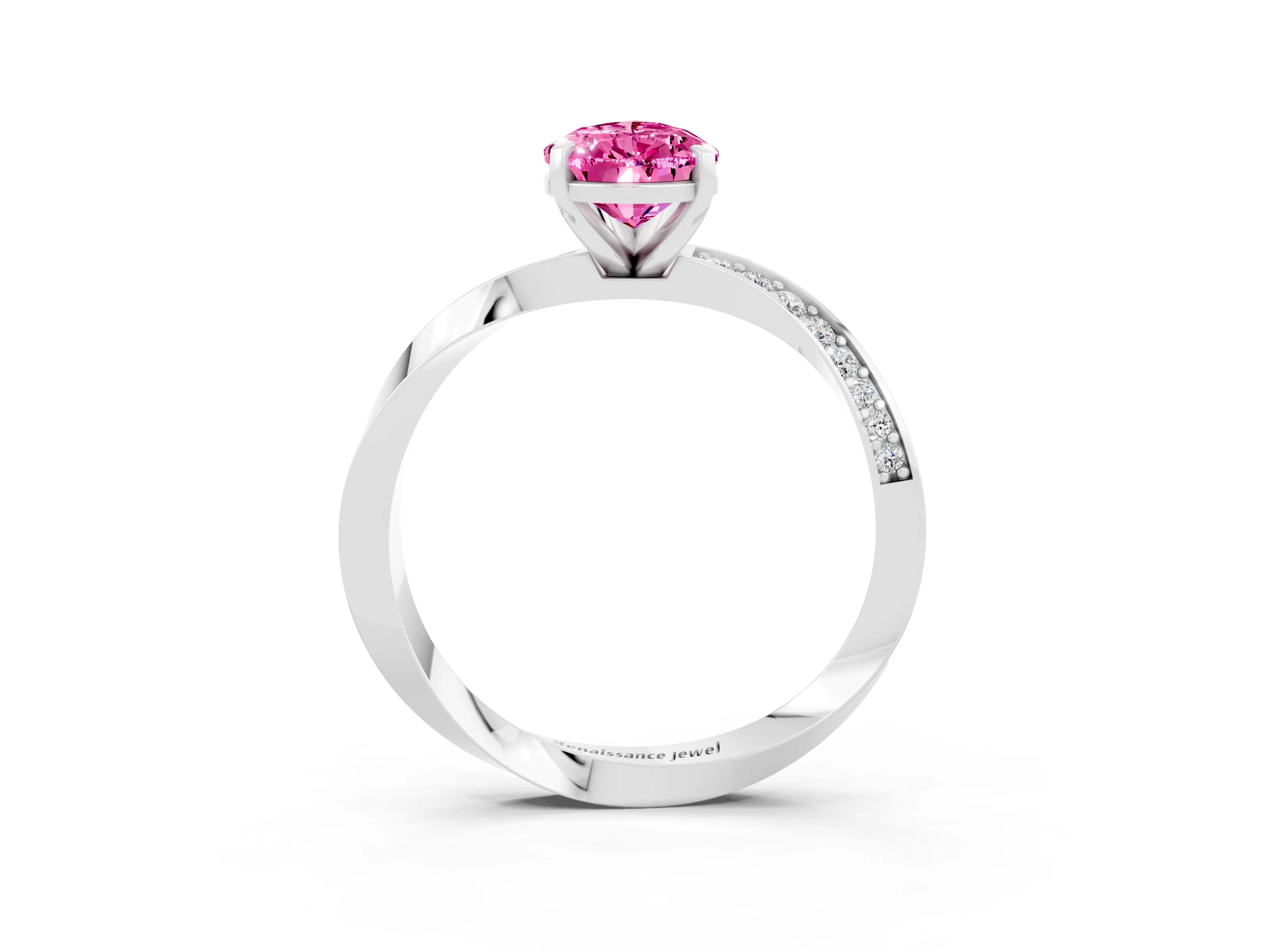 White gold Pear Cut Pink Sapphire Engagement Ring with Side Stone Accents and Four-Prong Setting_54