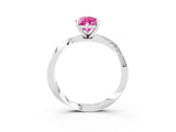 White gold Pear Cut Pink Sapphire Engagement Ring with Side Stone Accents and Four-Prong Setting_54