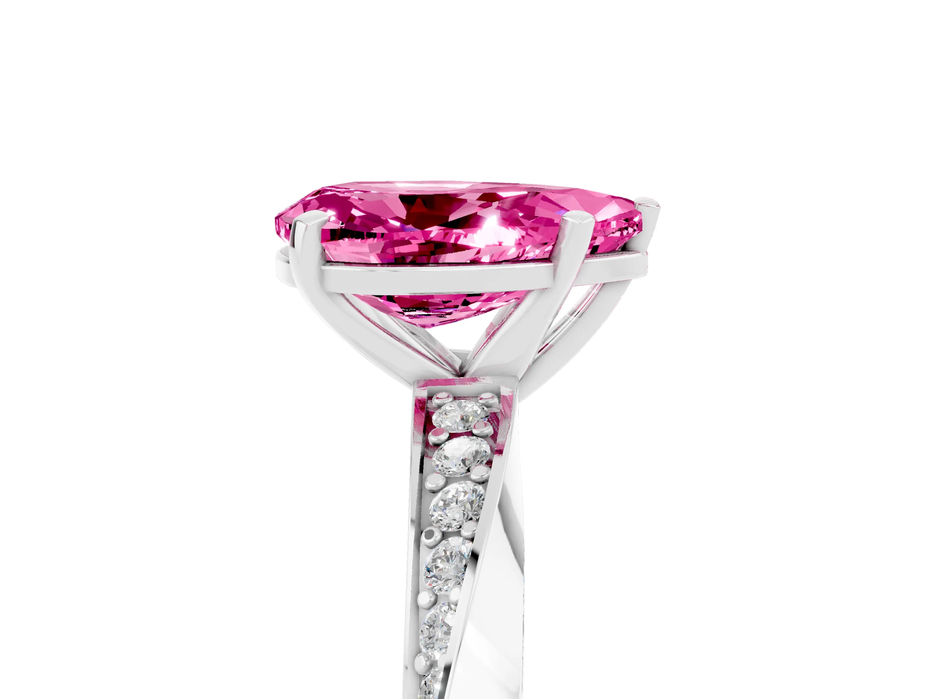 White gold Pear Cut Pink Sapphire Engagement Ring with Side Stone Accents and Four-Prong Setting_56