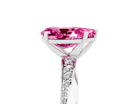 White gold Pear Cut Pink Sapphire Engagement Ring with Side Stone Accents and Four-Prong Setting_56