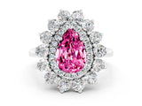 White gold Pear Cut Pink Sapphire Floral Double Halo Engagement Ring with Prong Setting_37