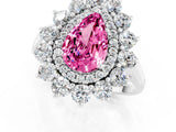 White gold Pear Cut Pink Sapphire Floral Double Halo Engagement Ring with Prong Setting_38